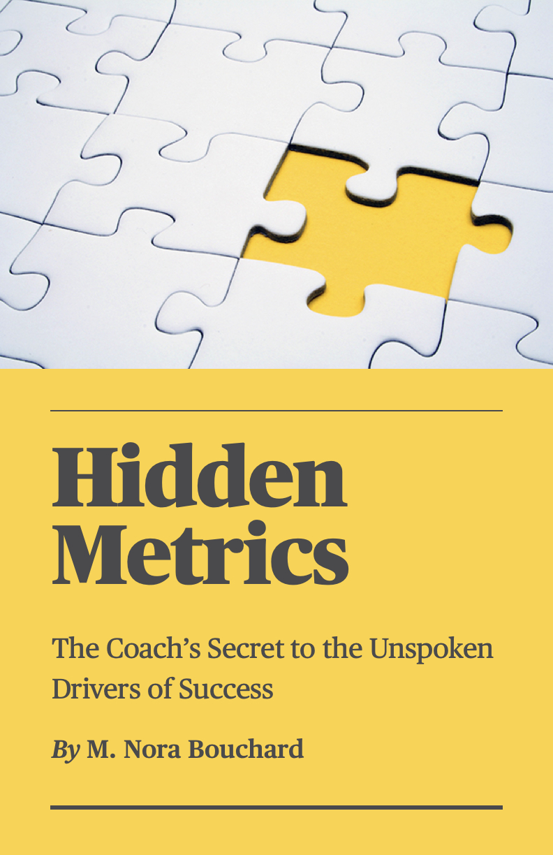 Puzzle with one missing piece above book title "Hidden Metrics" in bold, black font. Yellow background conveys mystery and intelligence.